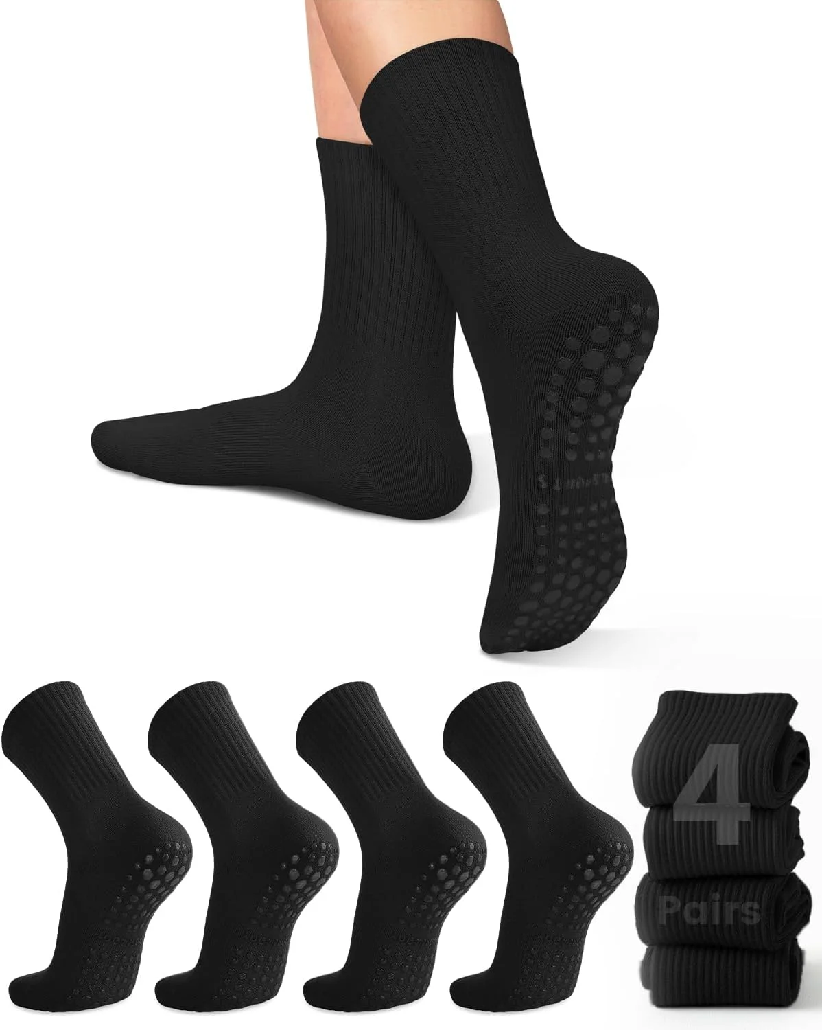 Pilates Yoga Grip Socks - 4 çift kadın yoga çorabı, düz