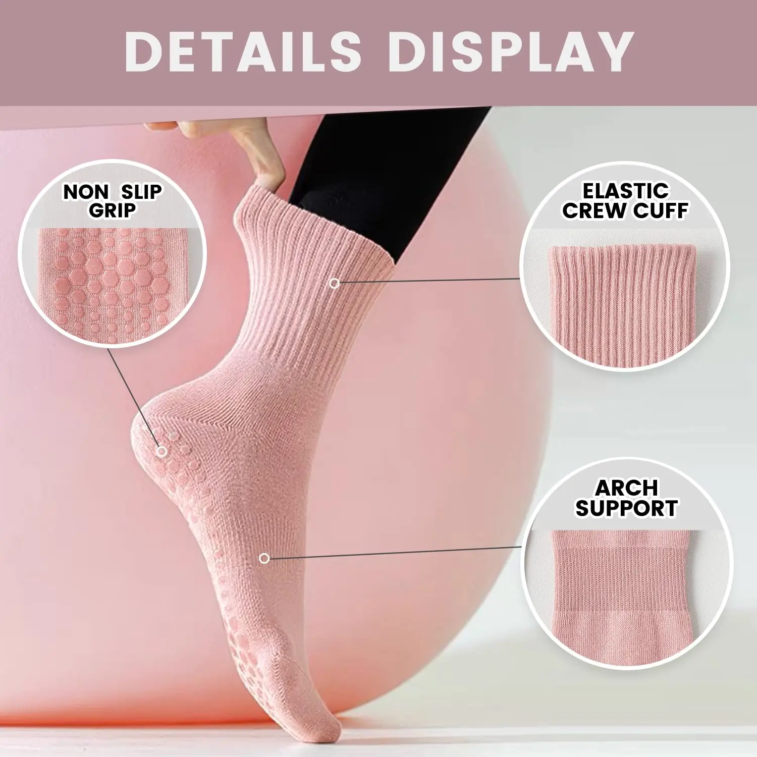 4 çift kadın yoga çorabı, düz  - Pilates Yoga Grip Socks incelemesi ve fiyatı
